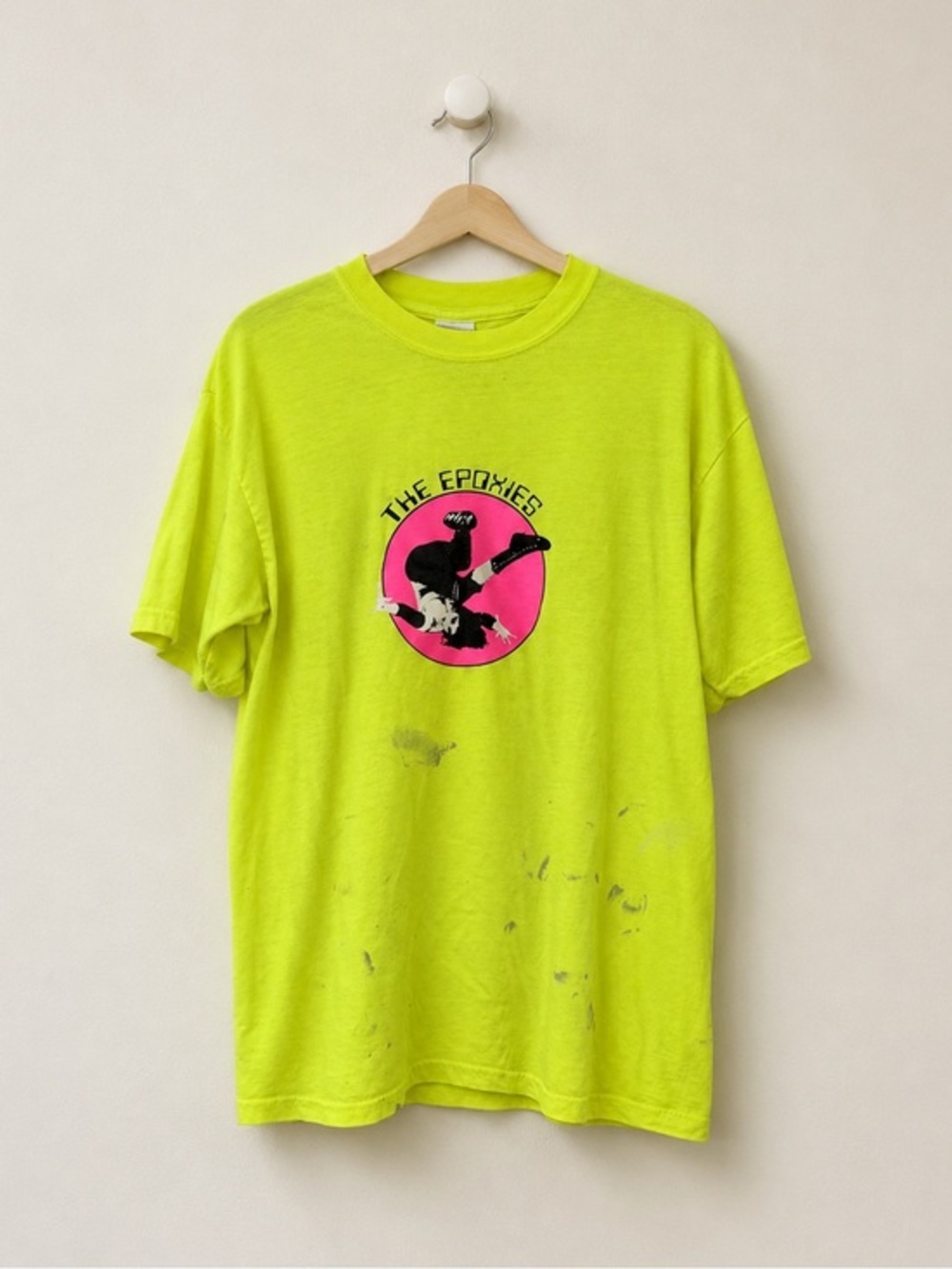 The EPOXIES Band Tee Vintage Y2K Distressed Paint Splatter - Neon Yellow